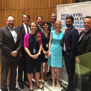 From L to R: Trevor Dhu (Digital Earth Australia), Adam Lewis (acting Chief Scientist at Geoscience Australia), Stephanie Auckens (DFAT), Chris Tinning (Chief Economist, DFAT), Julie Boulton (Assistant Director, Global Development Policy Section, DFAT), Darrell Wade (founder of Intrepid Travel), The Hon Gillian Bird, Duane Fraser (Indigenous community engagement specialist), and Neil Sims (CSIRO L&W).